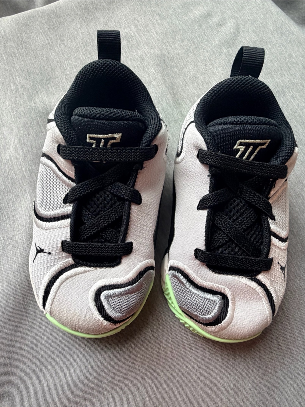 Jordan Kids White and Black Sneakers with Lime Accents